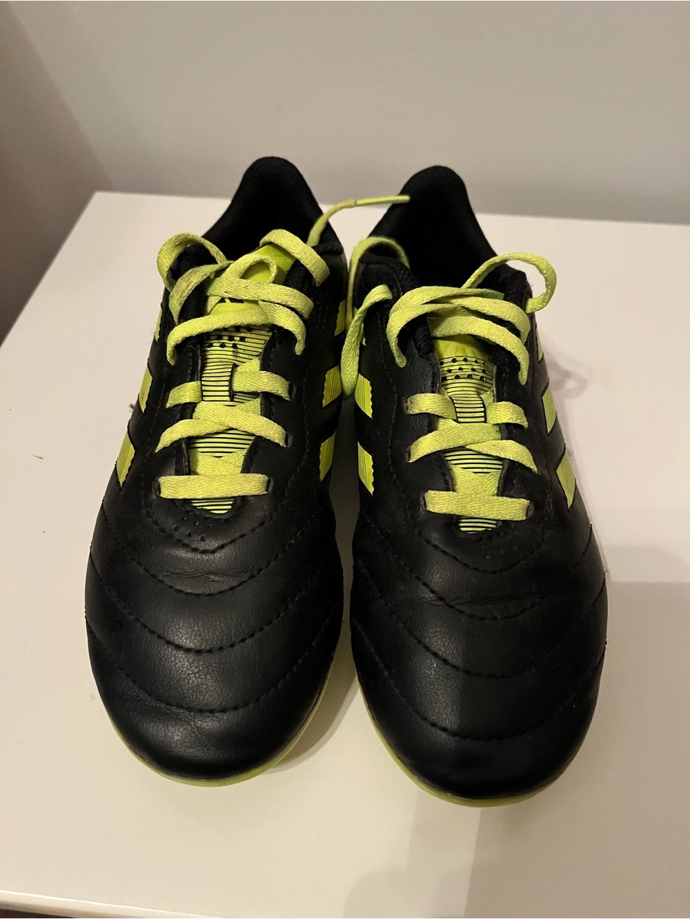 adidas Kids Black Soccer Turf Shoes with Neon Yellow Accents